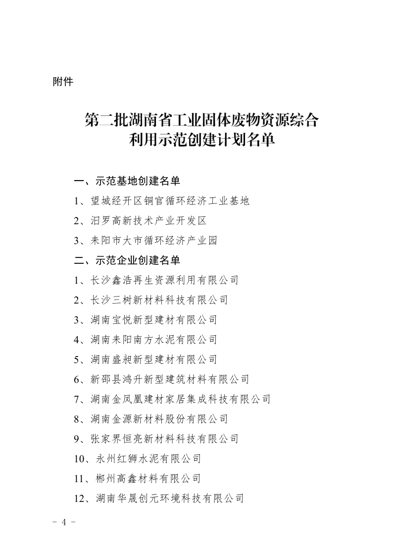 關(guān)于公布第二批湖南省工業(yè)固體廢物資源 綜合利用示范創(chuàng)建計劃名單的通知_4